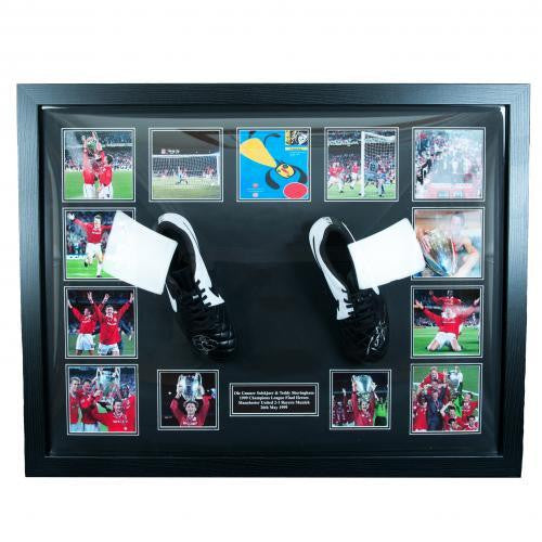Manchester United F.C. Sheringham & Solskjaer Signed Boots (Dual Framed)