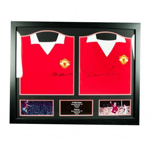 Manchester United F.C. Charlton & Law Signed Shirts (Dual Framed)
